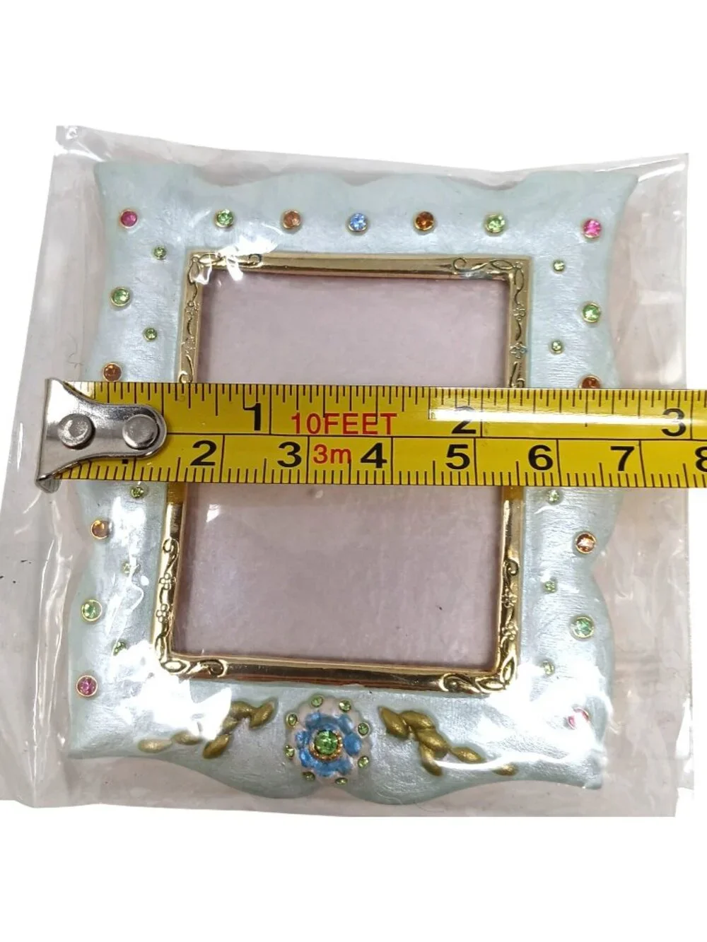 DZ Decorative Jeweled Picture Frame Elegant Gold Trim & Colorful Crystals #J-5